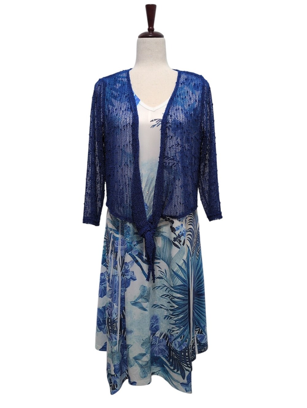 Sleeveless Floral Dress with Knit Shawl Cover Up Women's Medium